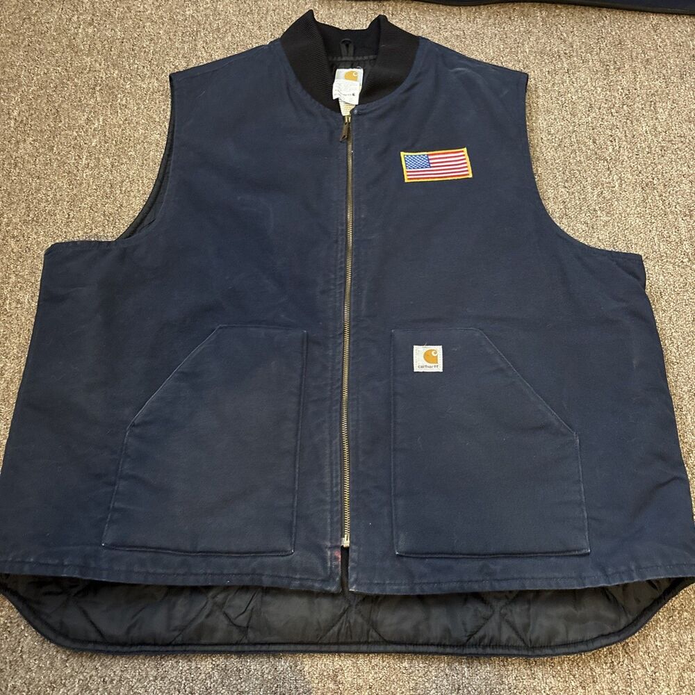 Carhartt V01 Vest Men's Navy Full Zip Quilted Lined Work Vest 3XL (Read)